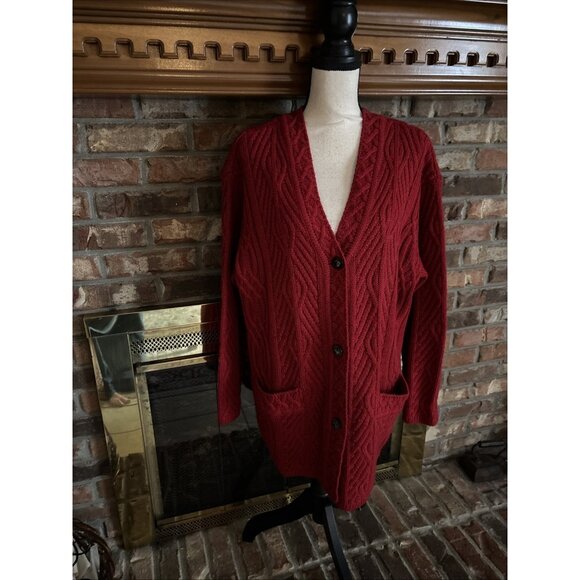 Talbots Red Chunky Red Cardigan 100% Wool Size XL - Picture 1 of 7